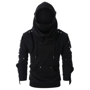 Heren Hoodies Sweatshirts Vintage Gemaskerde Studded Lange Mouw Hoodie Winter Dikke Zwarte Sweatshirt Mens Kleding Streetwear Hoody Coat Mannelijk