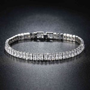 2021 New Luxury Princess Cut 18cm 925 Sterling Silver Bracelet Bangle for Women Anniversary Gift Jewelry Wholesale Moonso S5776