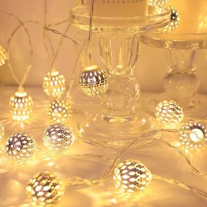 Strings Battery Powered Moroccan Ball Lamp String LED Wrought Iron Metal Hollow Out Fairy Light 1.5/3 Meter 10/20LED B1LED StringsLED