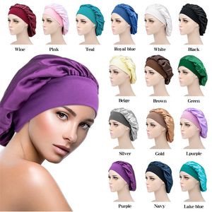 Solid Color Satin Sova Hat Night Sleep Cap Hair Care Bonnet Nightcap för Kvinnor Män Unisex Caps 10st