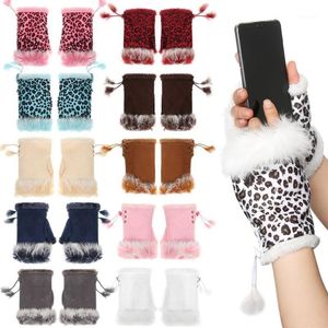 Fünf Fingerhandschuhe 1 Paar Kunsthaar Frauen Mädchen Winter Warme Fäustlinge Weiche Stretch Fingerlose für Outdoor-Sportarten Fahren.