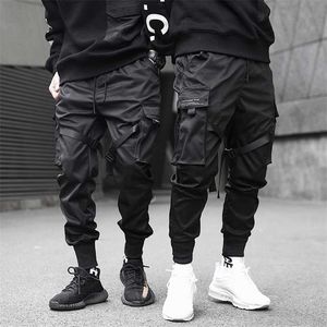 Männer Fracht Hosen Schwarze Bänder Block Multi-Pocket Harem Jogger Harajuku Sweatpant Hip Hop Casual Männliche Hose 211112