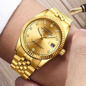 FNGEEN Watch Men Fashion Business Rhinestone Male Clock Men's Quartz Gold Watches Top Brand Luxury Waterproof Date Wrist Watch X0625