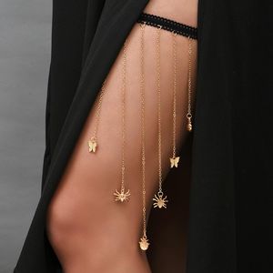 Simple Female Gold Color Metal Chain Tassel Leg Chain For Women Cute Spider Butterfly Beetle Insect Thigh Chain Body Jewelry