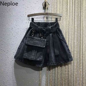 Elastic-Waist Short Pants Casual Loose Large Size Denim Shorts Women Black Jean Thickening Pockets Femme 210422