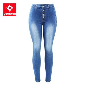 2222 Youaxon angekommen EU-Größe Button Fly Jean`s Plus High Waist Stretchy Denim Skinny Hosen für Frauen 210809