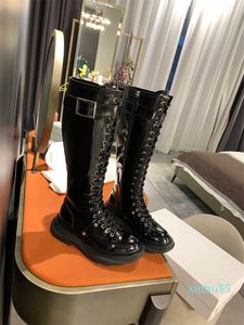 Moda Kadın Çizmeler Ayak Bileği Boot Hakiki Deri Eğlence Ayakkabı Askeri İlham Muharebe Orta Üst Üçlü Dana Kış Motosiklet Shoess