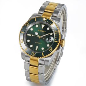 Kuest Men Watches Luminous à prova de água Automático Movimento Sapphire Vidro Verde Rosca relógios de pulso