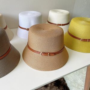 Trend Hepburn Fashion Womens Straw Hat PU Belt Decoration Bucket Fishing Sunshade Summer Beach Sun Chapeu De Praia Wide Brim Hats