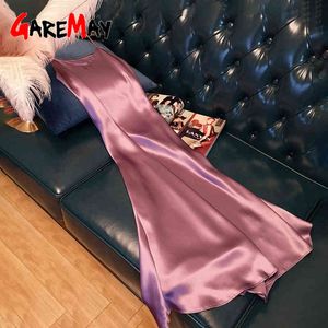 Long Dress Women Summer Strapless Midi V Neck Spaghetti Strap Satin Slip Elegant es for Plus Size 210428