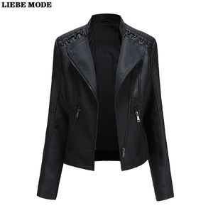 Punk streetwear faux läderjacka kvinnor hajuku dragkedja motorcykel biker slim passform jackor coats damer står krage ytterkläder 211118