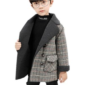 Fashion Baby Boys Plaid Woolen Jacket For Winter Kids Wool Blend Coat Toddler Warm Outerwear Children Clothing Age 2 To 9Yrs 211011