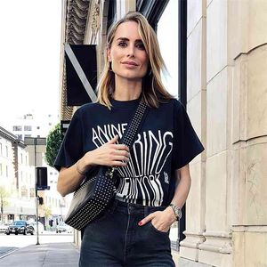 Brief Grafik T-shirts Frau Sommer Kurzarm Rundhals Baumwolle Schwarz T-Shirt Casual Vintage Rock Classic T-shirt Top 210623