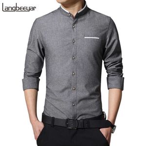 Camicia da uomo casual moda manica lunga collo alla coreana camicia slim fit uomo coreano business uomo camicie da uomo abbigliamento M-5XL 210628