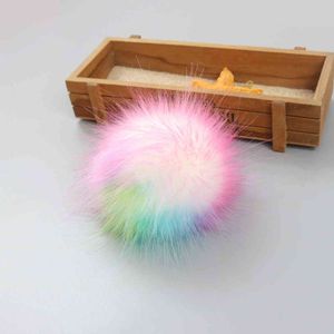 2pcs/lot False Multicolor Hat Ball Pom Handmade DIY Artificial Raccoon Ball Wholesale Cap Faux Fox Fur PomPom 8/10/12/15cm Y21111