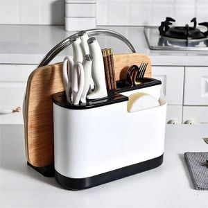 Multifunctional knife holder, cutting board, integrated storage rack for kitchen supplies, chopsticks, pot cover 211112