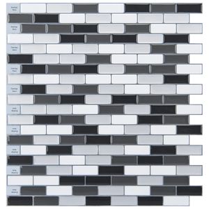 Art3d 30x30cm Peel and Stick Backsplash Tiles 3D Wall Stickers Mosaic Design in Black Med Gray & White Self-adhesive Water Proof for Kitchen Bathroom , Wallpapers(10PCS)