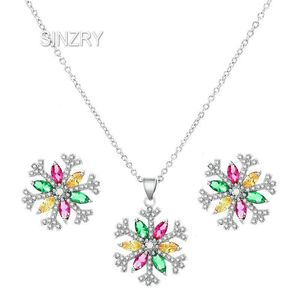 Örhängen Halsband Sinzry Classic Trendy CZ Smycken Set Elegant Bling Snowflake Cubic Zircon Örhängen för Kvinnorgåva