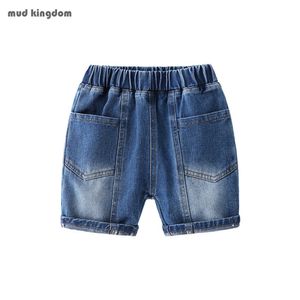 Mudkingdom Yaz Erkek Denim Şort Cep Katı Elastik Bel Jean Erkek Pull-On Kısa Pantolon Çocuk Giyim 210615