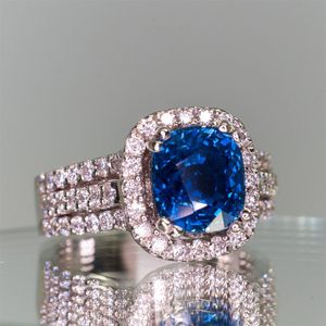 Anéis de casamento azul vintage para nupcial embutidos brilhantes cz simples e elegante mulheres anel cor de prata lindos jóias