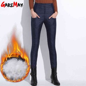 Daunenhosen Warme Frauen Elegante Hosen Elastische Taille Feminino Winter Verdicken Bleistift Hohe Büro Für 210428