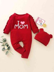 Baby Mädchen Overall mit Rüschen und Buchstaben-Herz-Print und Hut SIE