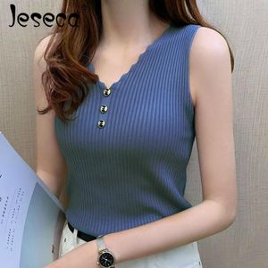 Jeseca nova mulher sexy tanque de malha de malha seda de gelo em v-pescoço elegante plus tamanho camisa inferior verão desgaste feminino tops pano x0507