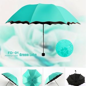 Senhoras portáteis guarda-chuvas à prova de vento 3-dobrável flores em água muda de cor cor anti-uv / chuva guarda-chuva ksi999 210320