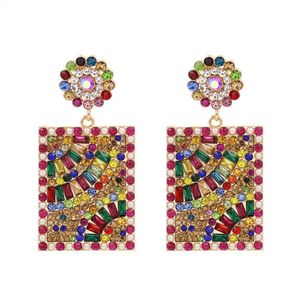 Bohemia Rainbow Crystal dla Kobiet Multi Rhinestone Geometryczne Kwadratowe Kolczyki Boho Biżuteria Femme Hiphop Etniczne Kolczyki