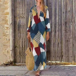 Wholesale v neck kaftan dress resale online - Women Boho Baggy Gypsy Kaftan Dress Holiday Loose Long Maxi Fashion Ladies V Neck Beach Sundress Casual Dresses