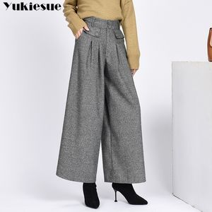 winter warm wool women's pants female high waist pleated wide leg pants capris for women trousers woman Plus size 4xl 210519