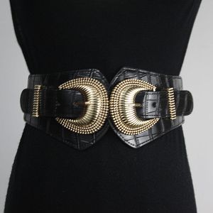 B￤lten europeiska och amerikanska elastiska midjeband Kvinnors yttre slitkl￤nning DU -kappa bred midja t￤tning Dekoration svart