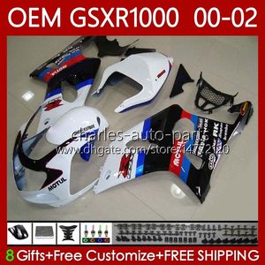 Feedings de Molde de Injeção para Suzuki Branco Preto 1000CC GSXR-1000 GSX R1000 GSXR 1000 CC 00 01 02 Bodywork 62No.72 GSXR1000 K2 2001 2002 2002 GSX-R1000 01-02 OEM Kit