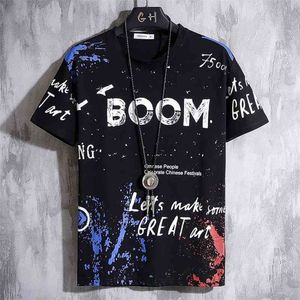 Homens T-shirt T-shirt Hip Hop Boom Impresso Verão O-pescoço Masculino Casual Tshirts Rocha Oversize Hip-Hop Estilo Quente Plus Tamanho 3XL 210324