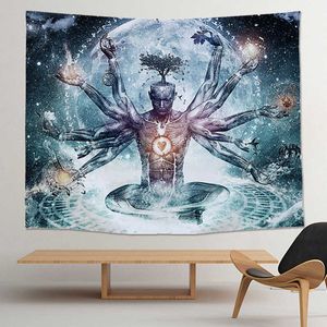 Indiska Gobeläng Buddha Staty Meditation Chakra Gobeläng Vägghängande Mandala Gobeläng Väggduk Psykedelisk Yoga Matta Boho 210609