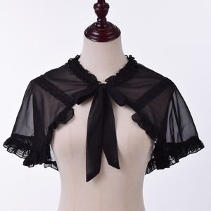 Lolita Girls JSK Dress With White Black Mini Cape for Summer Counter Short Chiffon Cloak Women