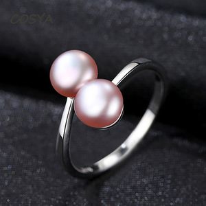 COSYA 100% 925 Sterling Silver Regulowany Różowe Pearły Słodkowodne Wysokie Diamentowe Zespoły Ślubne Cute Girls Fine Jewelry Prezent