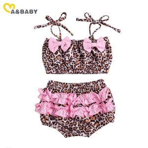 6m-5y verão criança criança criança meninas swimwear biquinis conjunto ruffles arco leopardo swimsuit beachwear banhos de banho 210515