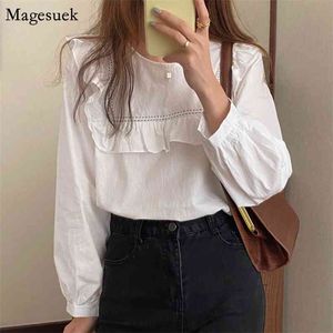 Korean Style Sweet Ruffles White Blouse Women Long Sleeve Pullover Harajuku Shirt Office Blouses Casual 11669 210512