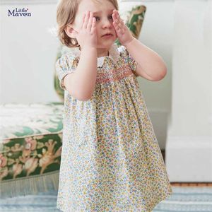 Little Maven Girls Sukienki Lato Peter Pan Collar Party Dla Odzież Dla Dzieci Floral Print Kids Dress 211130