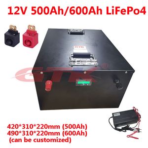 Potente batteria al litio 12V 500Ah 600Ah Lifepo4 con BMS per camper ad accumulo di energia solare veicolo turistico + caricatore 20A