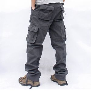 Calças de carga homens seis bolsos táticos militares reta calças macacões zíper casual algodão calças roupas 210715