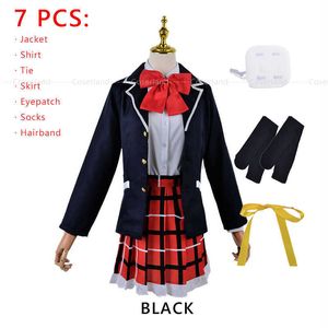 Rikka Takanashi Cosplay Kostüm mit Augenklappe Kurze dunkelviolette schwarze Perücke Anime Love Chunibyo Chuunibyou Demo Koi ga Shitai Y0913