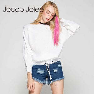 Jocoo Jolee Black Lace Up Knitted Pullover SWEATER KOBIETY ELASTYCZNE SOCKER DŁUGO SKOKORPOWEGO Casual Autumn Zime Knitting Pullover 210619