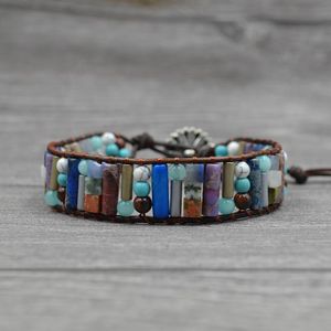 Link, Chain Creative Natural Stone Leather Wrap Charm Bracelet Geometric Shape Turquoises Handmade Woven Bangles Bracelets Jewelry Gift