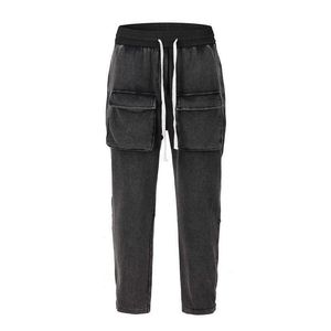 Męskie spodnie Super Czarne Duszy Oprzyrządkowanie Multi Zipper Wełna Pętla Płyta Duża Torba Guard Spodnie