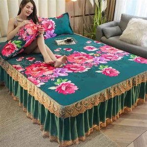 High-end Bed Skirt Luxury Classical Style Bedding 1 Bed Sheet + 2 Pillowcase Large Size Bedspread Bed Covers Dust-proof F0010 210706