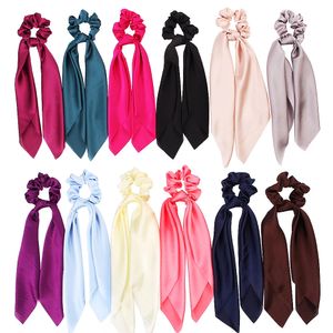 4 adet Moda Katı Renk Kadınlar Için Düz Renk Elastik Bantlar Uzun Şerit At Kuyruğu Tutucu Eşarp Saç Scrunchies Kravatlar Kıllar Accessaries