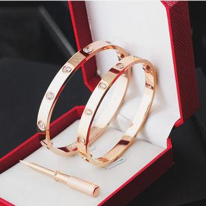Pulseira de luxo pulseira mulheres homens 4cz titânio casal casal parafuso chave de fenda braceletes de ouro rosa cor-de-rosa bijuterias com saco de veludo por atacado