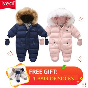 IYEAL Winter Baby Clothes With Hooded Fur born Warm Fleece Bunting Infant Snowsuit Toddler Girl Boy Snow Wear Outwear Coats 220106